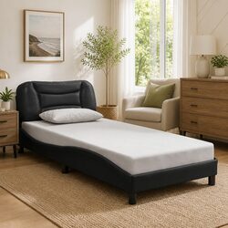 Black Faux Leather Bed Frame with LED Lights 90x190 cm