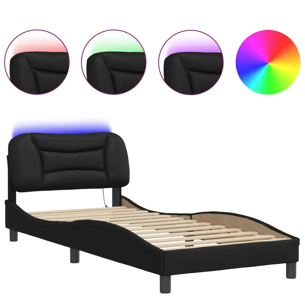 Black Faux Leather Bed Frame with LED Lights 90x190 cm