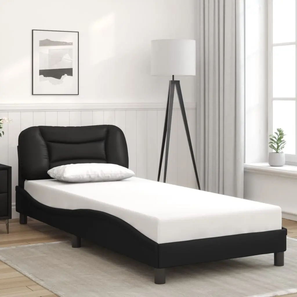 Black Faux Leather Bed Frame with LED Lights 90x190 cm