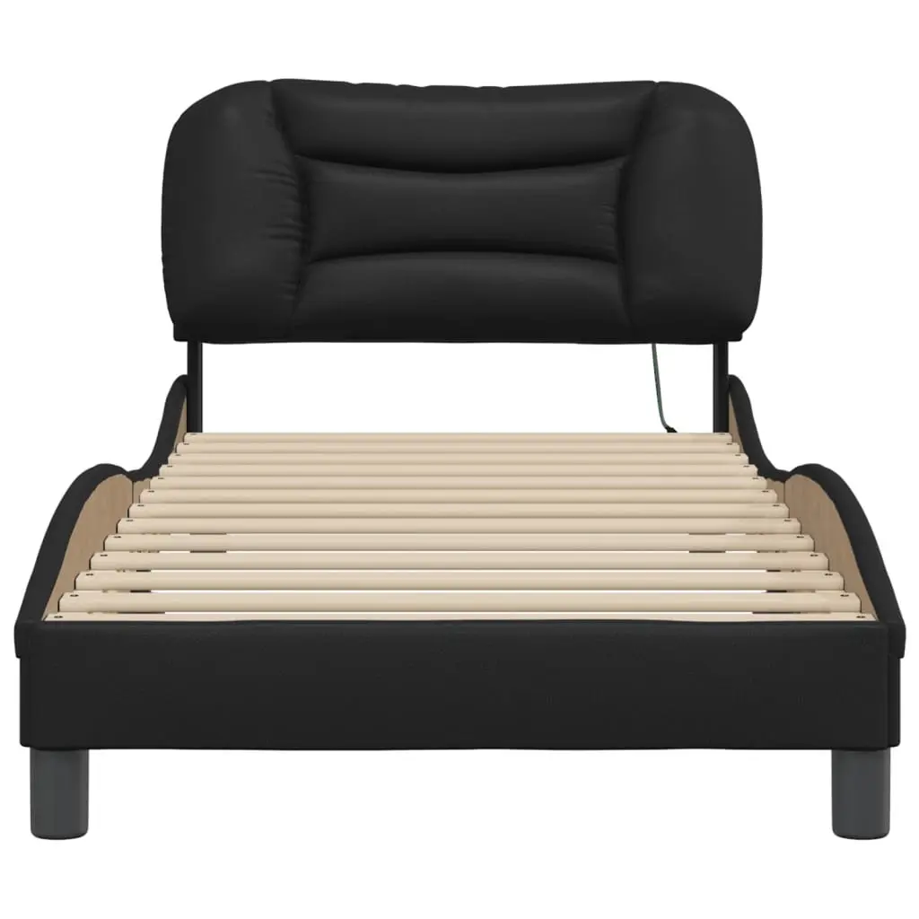 Black Faux Leather Bed Frame with LED Lights 90x190 cm