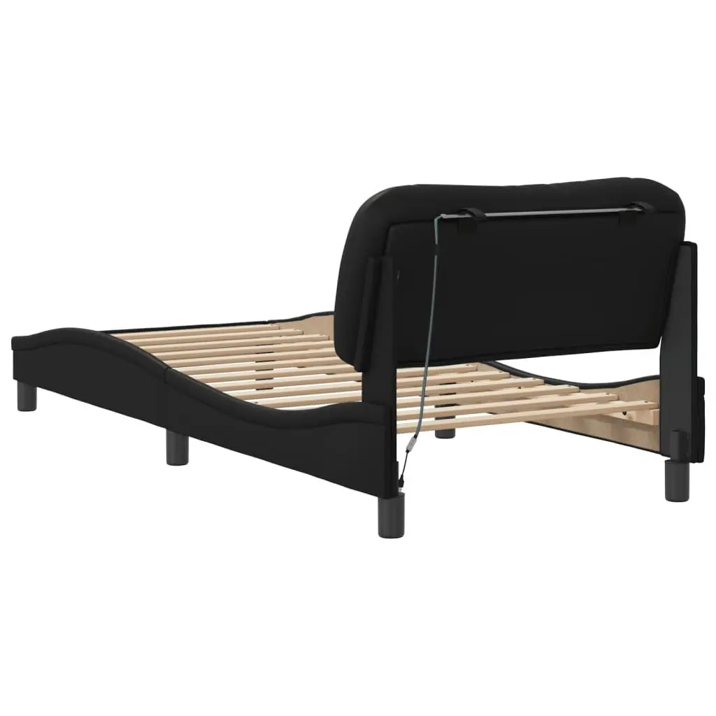 Black Faux Leather Bed Frame with LED Lights 90x190 cm