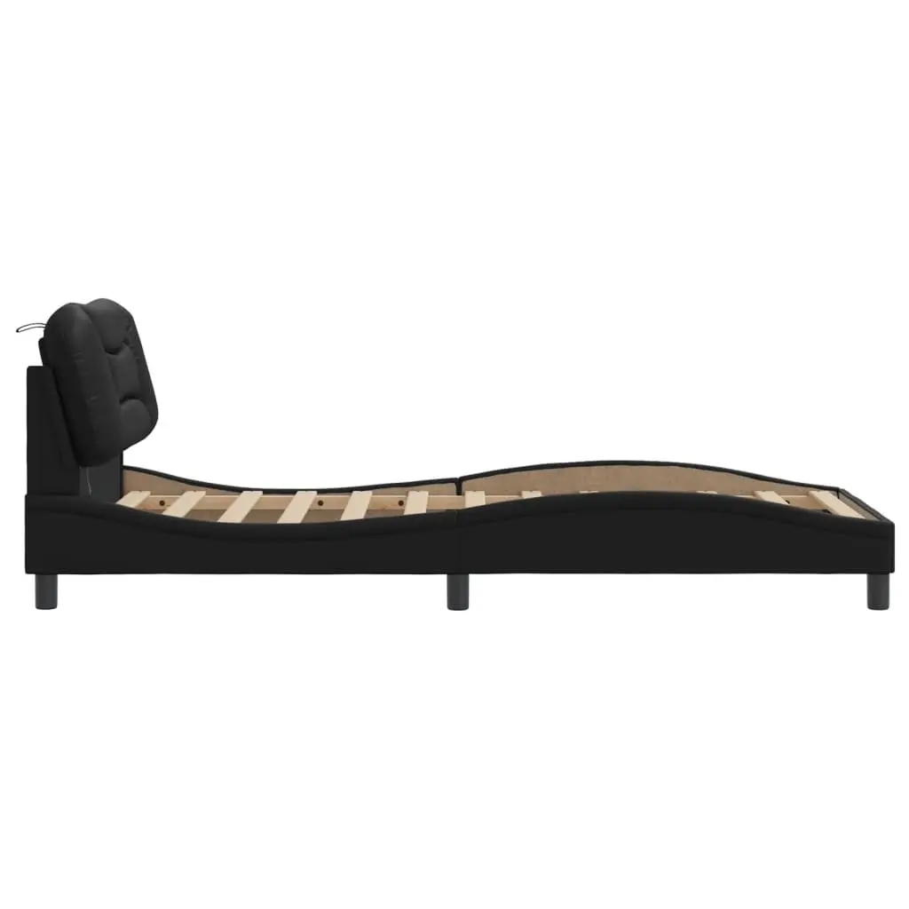 Black Faux Leather Bed Frame with LED Lights 90x190 cm