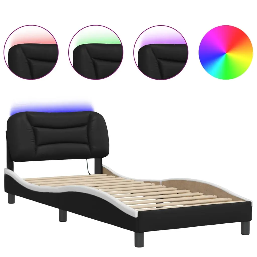 Bed Frame with LED Lights Black White Headboard Support Bedroom Furniture
