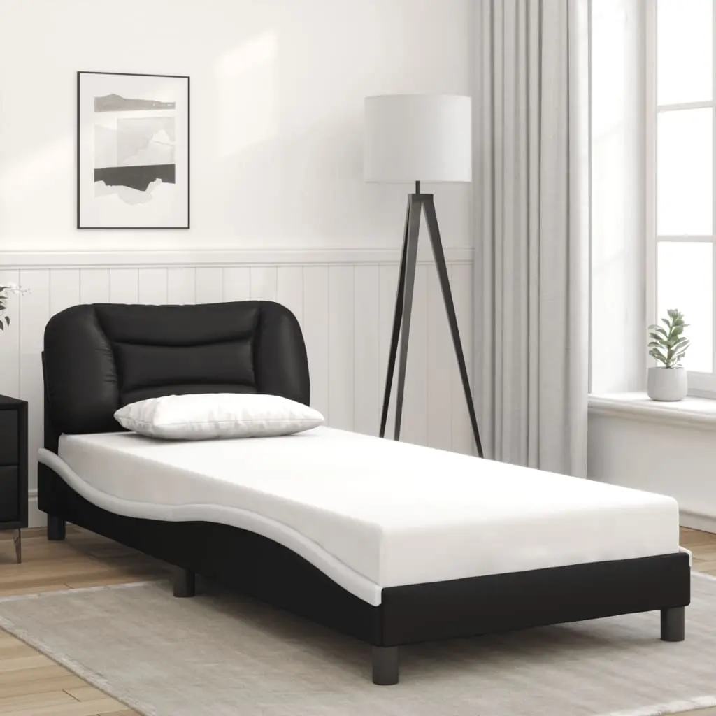 Bed Frame with LED Lights Black White Headboard Support Bedroom Furniture