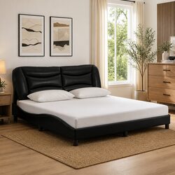 Black Bed Frame Dimensions: 180x200cm with LED and Faux Leather