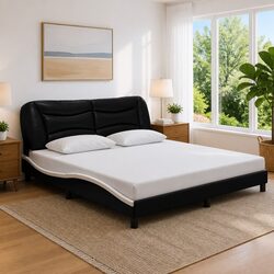 Dimensions: 180x200 cm Black Bed Frame with LED Headboard