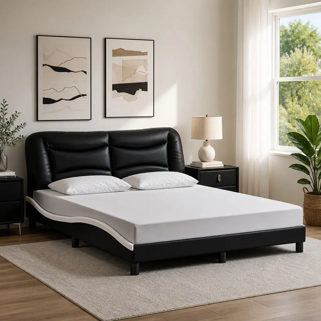Bed Frame for Bedroom with LED Lights Black and White 152x203 cm