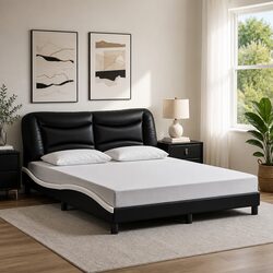 Black and White Bed Frame with LED Lights, Dimensions 152x203 cm