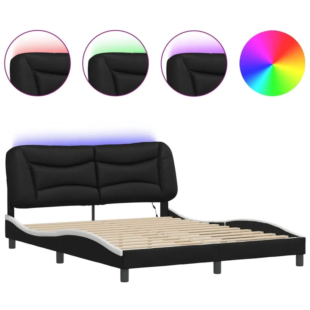 Bed Frame for Bedroom with LED Lights Black and White 152x203 cm
