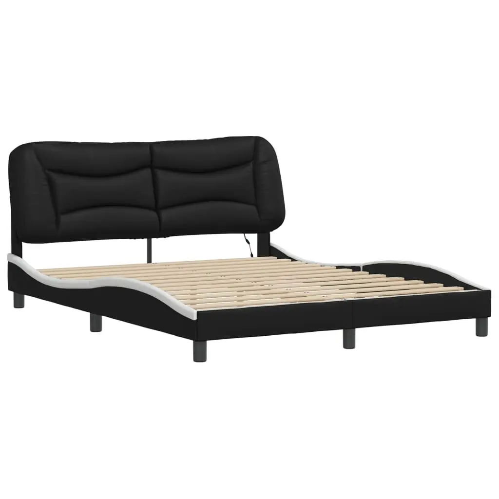 Bed Frame for Bedroom with LED Lights Black and White 152x203 cm