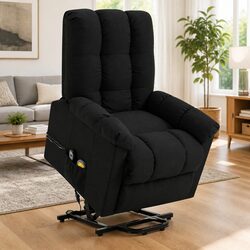 Stand Up Massage Chair Reclining Electric Lift Vibration Black Fabric Armchair