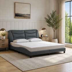 Queen Bed Frame 152x203 cm with LED Lights and Grey Fabric