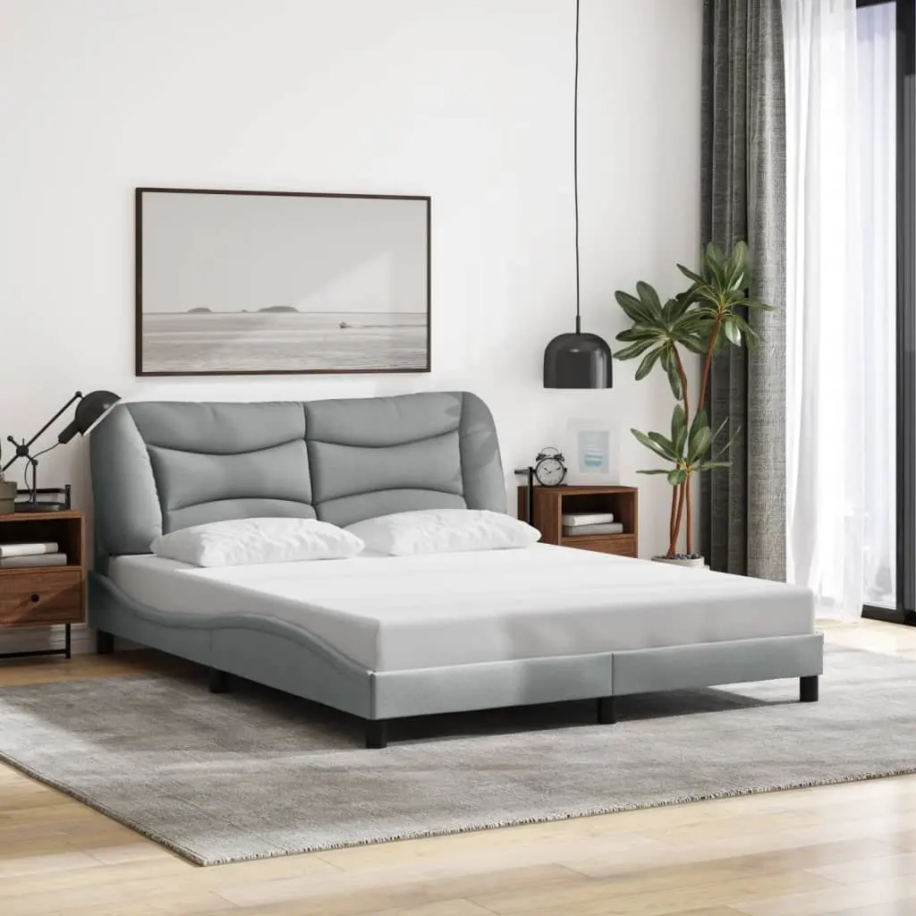 Queen Bed Frame with LED Lights Grey Fabric 152x203 cm Bedroom