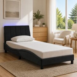 Bed Frame with LED Lights Black Velvet 90x190 cm Slatted Base Headboard