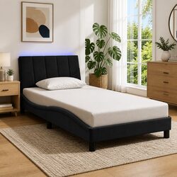King Single Bed Frame Black Velvet 107x203 cm with LED Lights