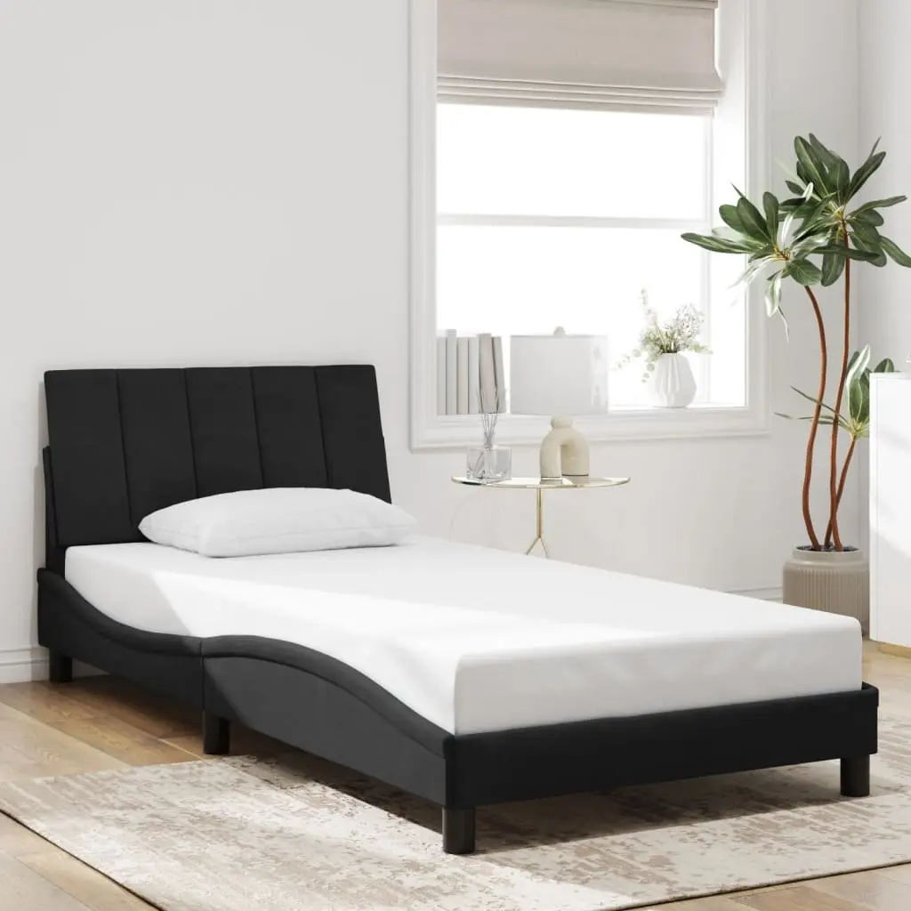 King Single Bed Frame Black Velvet 107x203 cm with LED Lights