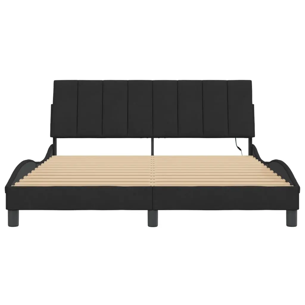 Queen Bed Frame with LED Lights Black Velvet Headboard 152x203 cm Bedroom