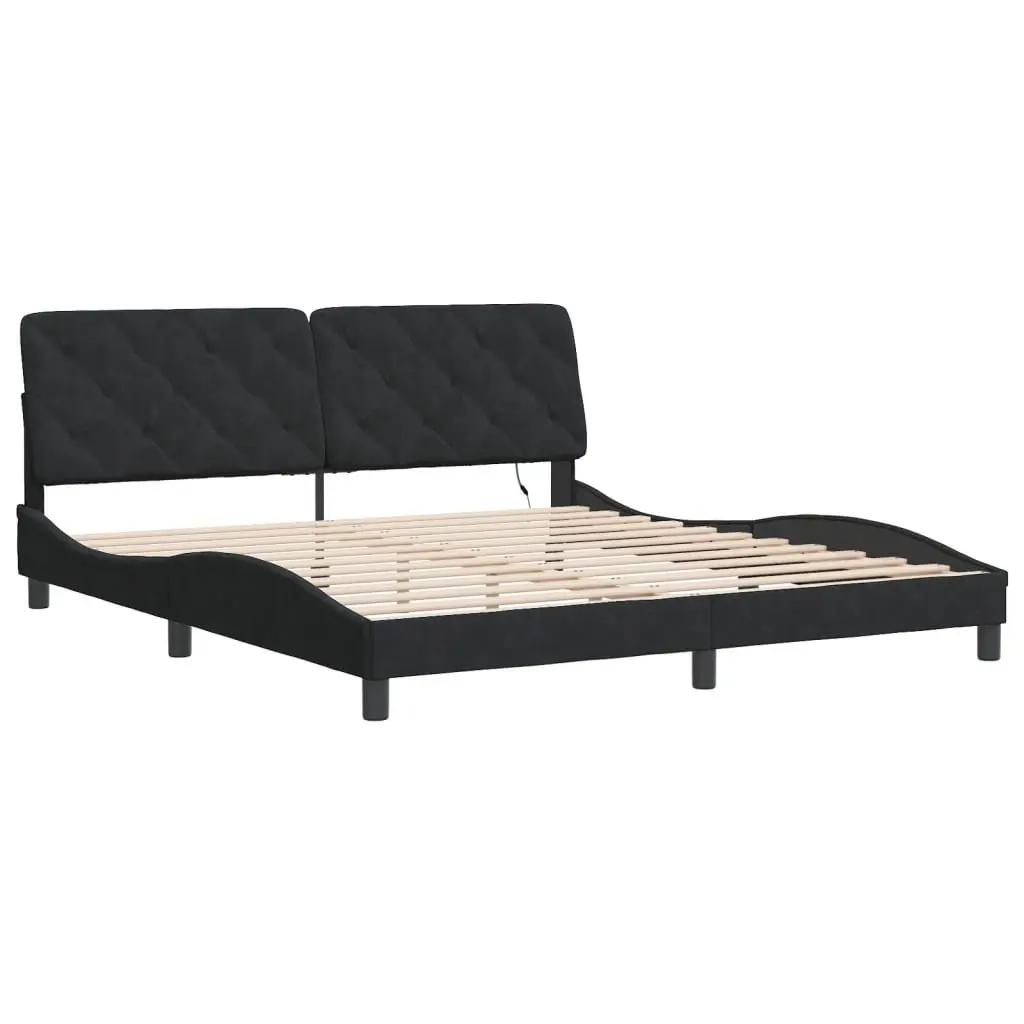 Black Velvet Bed Frame with LED Lights 180x200 cm