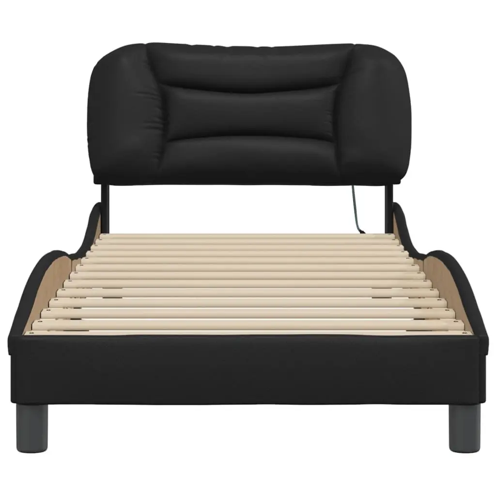 Black Bed Frame with LED Lights Headboard Pillow Support 90x190 cm Bedroom