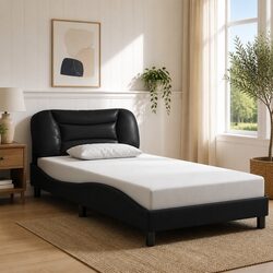 Black Bed Frame with LED Lights Headboard Hvar 107x203 cm Faux Leather Queen