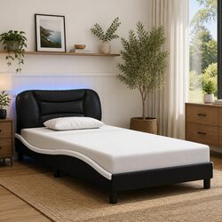 107x203 cm Faux Leather Bed Frame with LED Lights