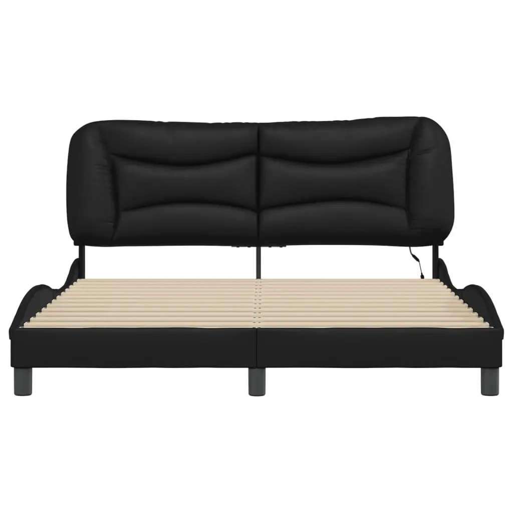 Bed Frame for Bedroom with LED Lights Black Faux Leather Headboard 152x203 cm