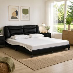 Black and White Bed Frame with LED Lighting Specifications 180x200 cm