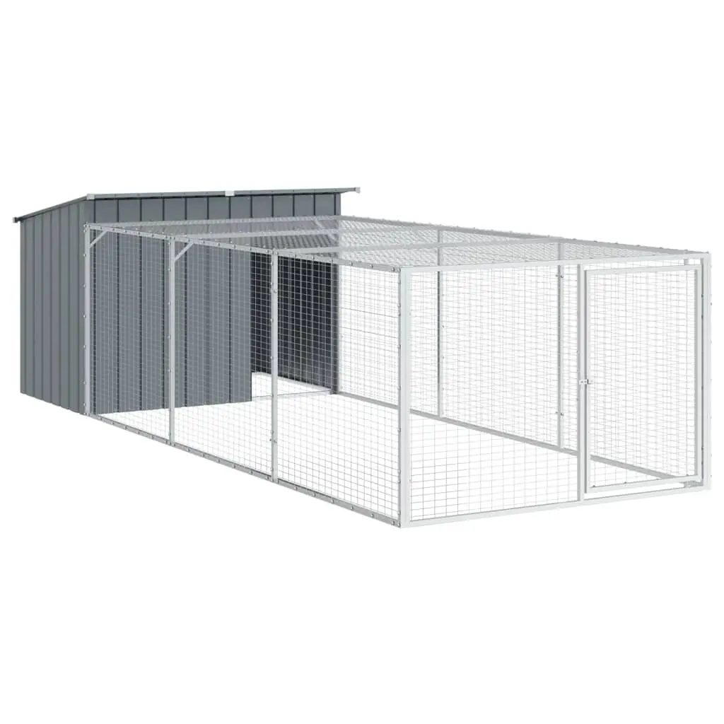 Galvanised Steel Outdoor Dog Kennel with Run Anthracite 153 x 396 x 110 cm