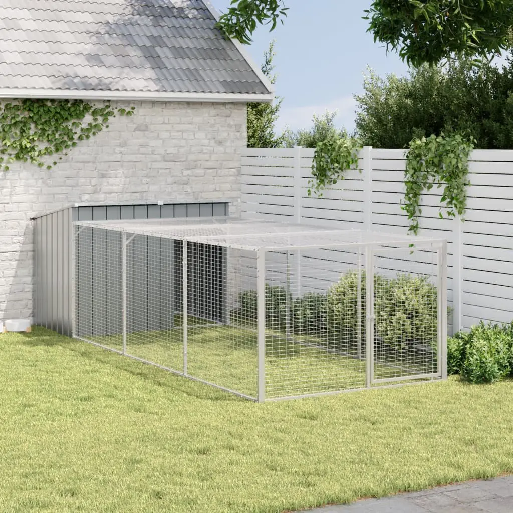 Galvanised Steel Outdoor Dog Kennel with Run Anthracite 153 x 396 x 110 cm