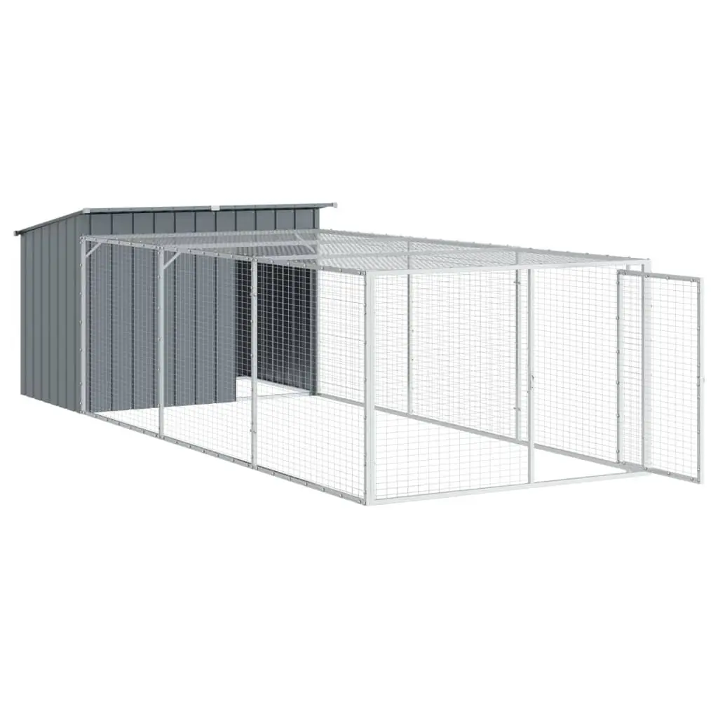 Galvanised Steel Outdoor Dog Kennel with Run Anthracite 153 x 396 x 110 cm