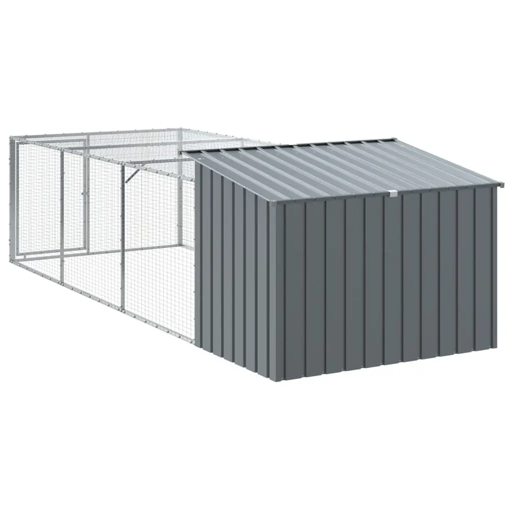Galvanised Steel Outdoor Dog Kennel with Run Anthracite 153 x 396 x 110 cm