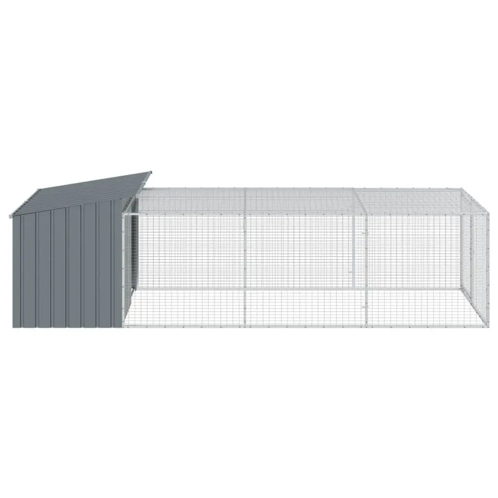 Galvanised Steel Outdoor Dog Kennel with Run Anthracite 153 x 396 x 110 cm