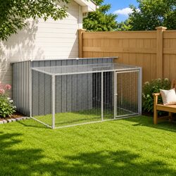 Specifications of the Anthracite Galvanised Steel Dog House and Run