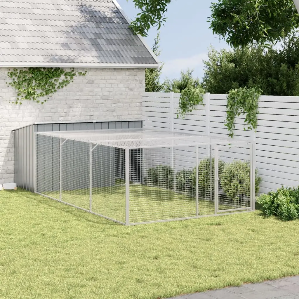 Dog House with Run Anthracite Galvanised Steel Outdoor Kennel Cage Mesh