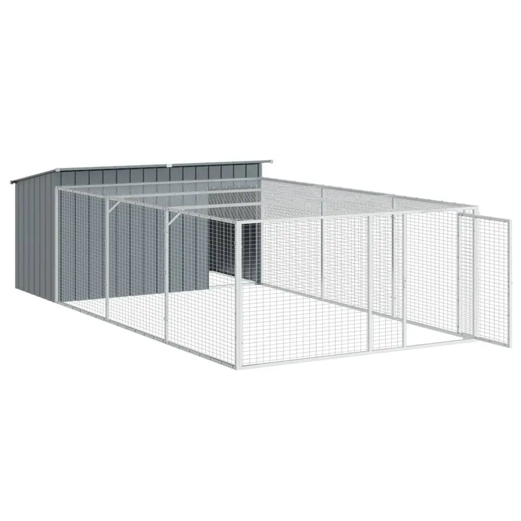 Dog House with Run Anthracite Galvanised Steel Outdoor Kennel Cage Mesh