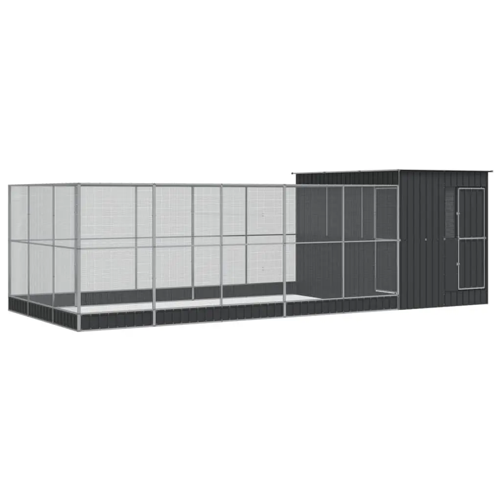 Large Bird Aviary with Extension for Outdoor Indoor Use Silver Steel Mesh 704 x 303 x 216 cm