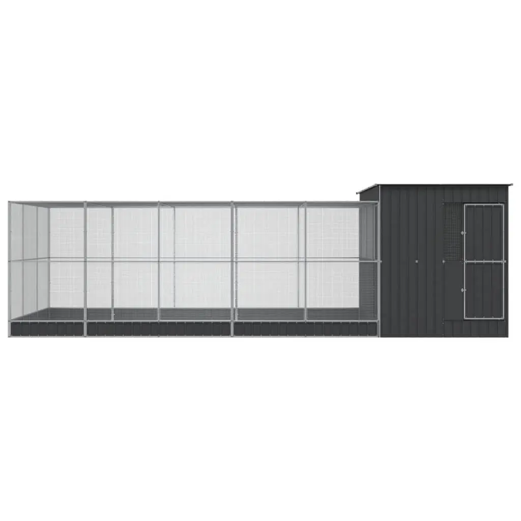 Large Bird Aviary with Extension for Outdoor Indoor Use Silver Steel Mesh 704 x 303 x 216 cm