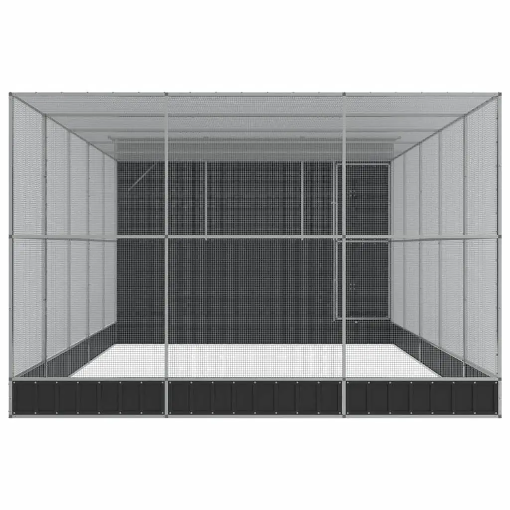 Large Bird Aviary with Extension for Outdoor Indoor Use Silver Steel Mesh 704 x 303 x 216 cm