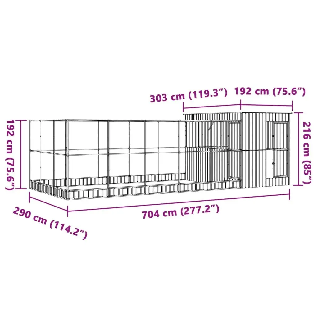 Large Bird Aviary with Extension for Outdoor Indoor Use Silver Steel Mesh 704 x 303 x 216 cm