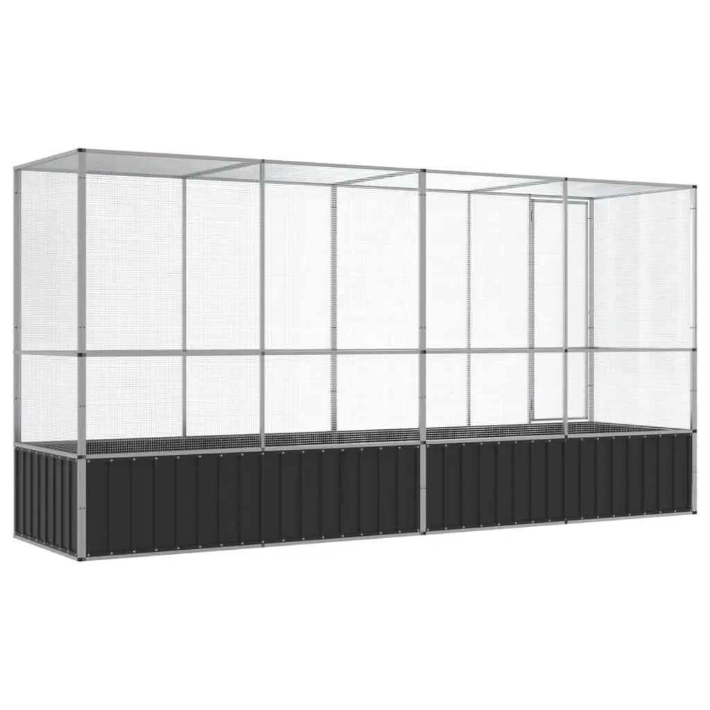 Bird Aviary with Extension Silver Galvanised Steel Mesh Cage Large Outdoor