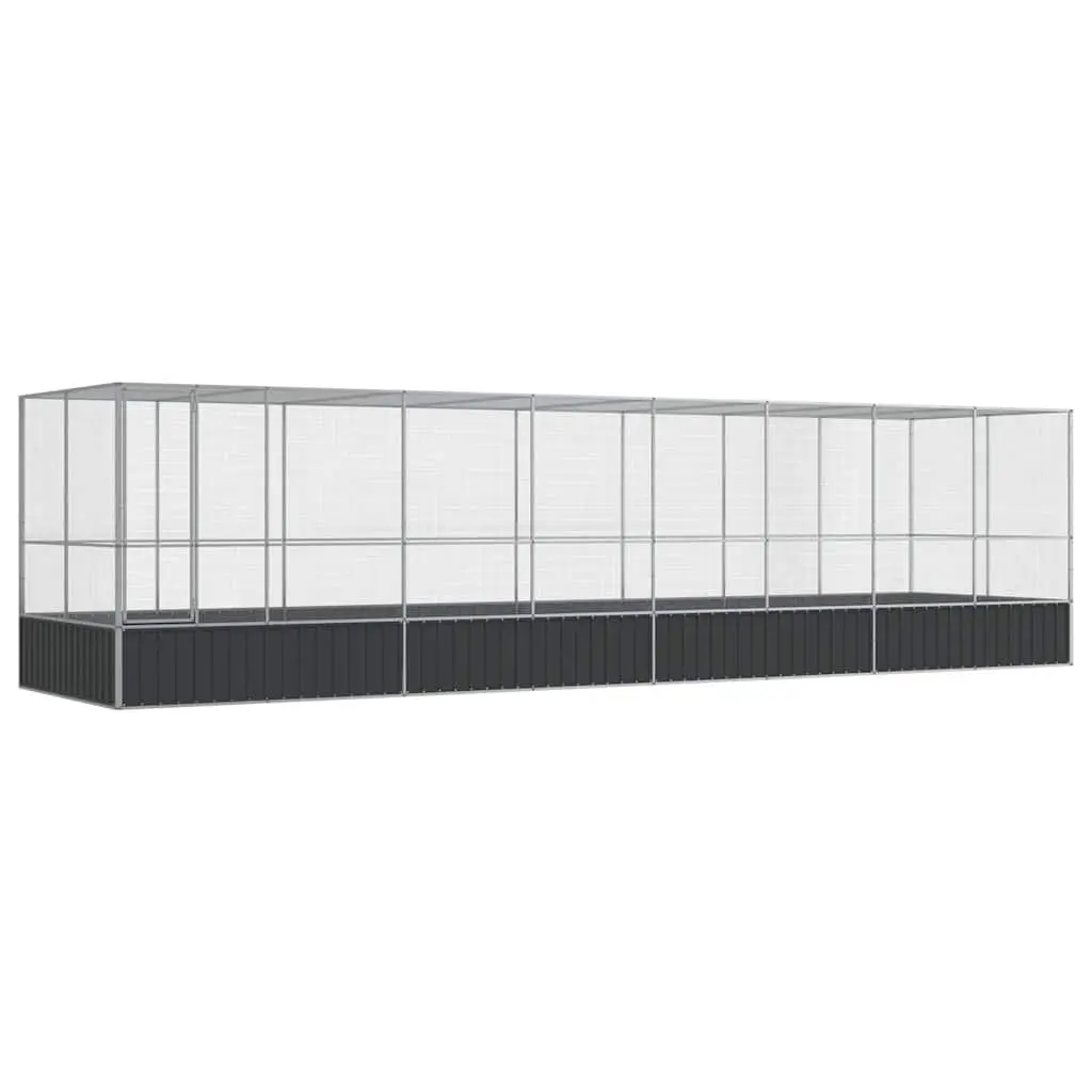 Large Aviary with Extension Silver 832x207x212cm Steel Bird Cage Stand Outdoor