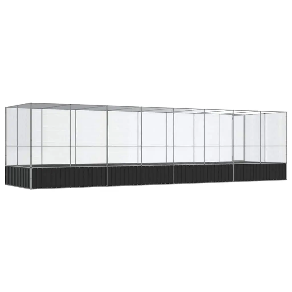 Large Aviary with Extension Silver 832x207x212cm Steel Bird Cage Stand Outdoor