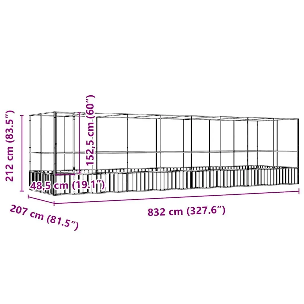 Large Aviary with Extension Silver 832x207x212cm Steel Bird Cage Stand Outdoor