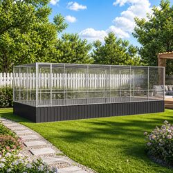 Large Silver Aviary with Extension - 932x307x212 cm Dimensions
