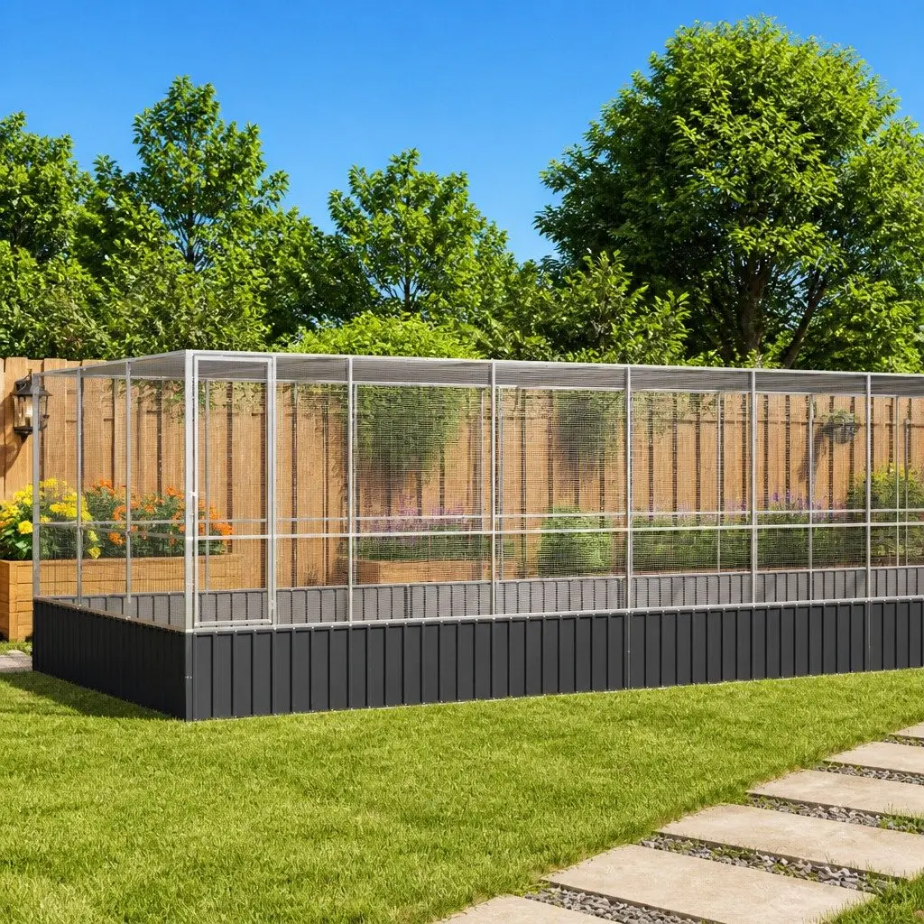 Aviary with Extension for Birds 1139x307x212cm Steel Frame Mesh Bird Cage