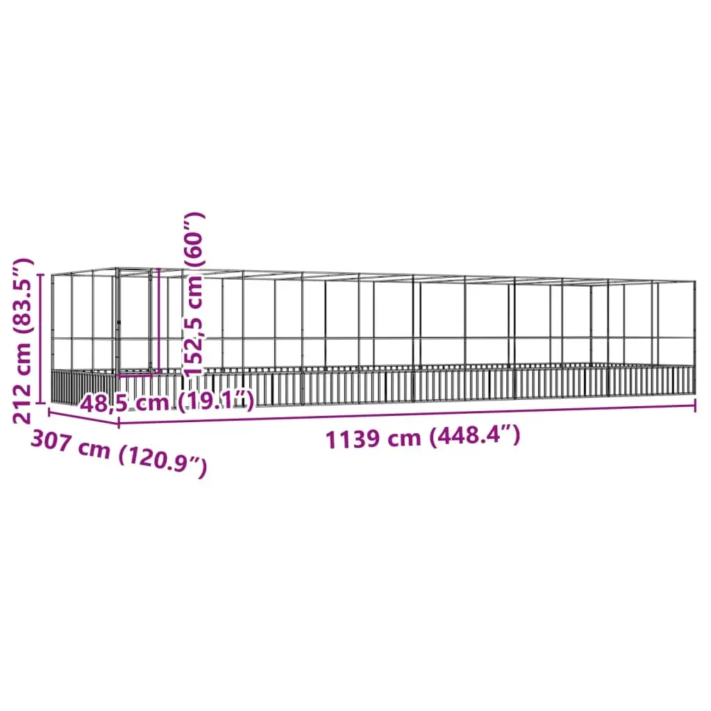 Aviary with Extension for Birds 1139x307x212cm Steel Frame Mesh Bird Cage