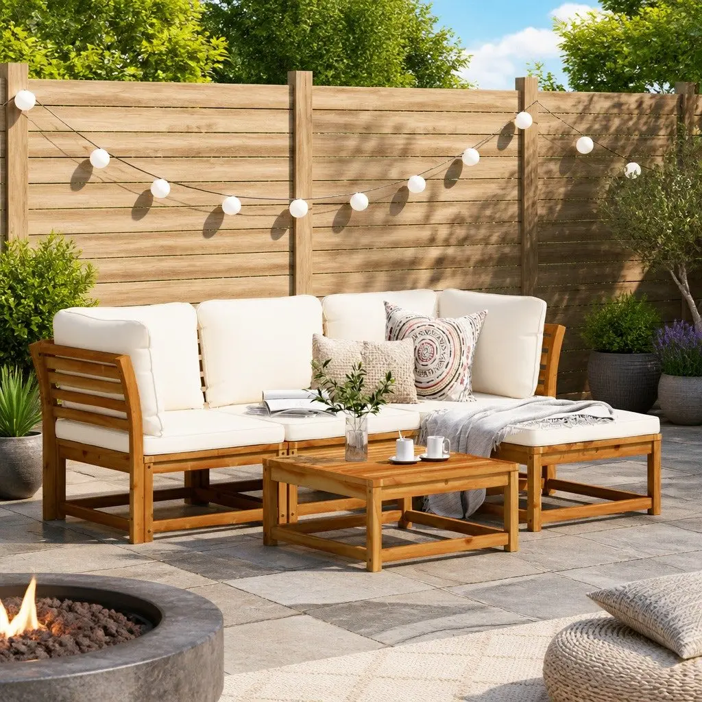 5 Piece Outdoor Sectional Lounge Set for Garden with Cushions Brown