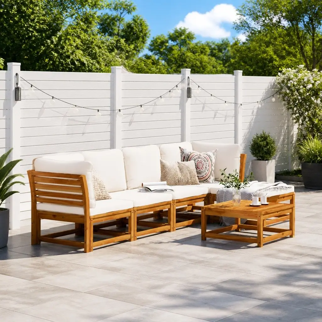 6 Piece Garden Lounge Set for Patio Brown Acacia Wood with Cushions