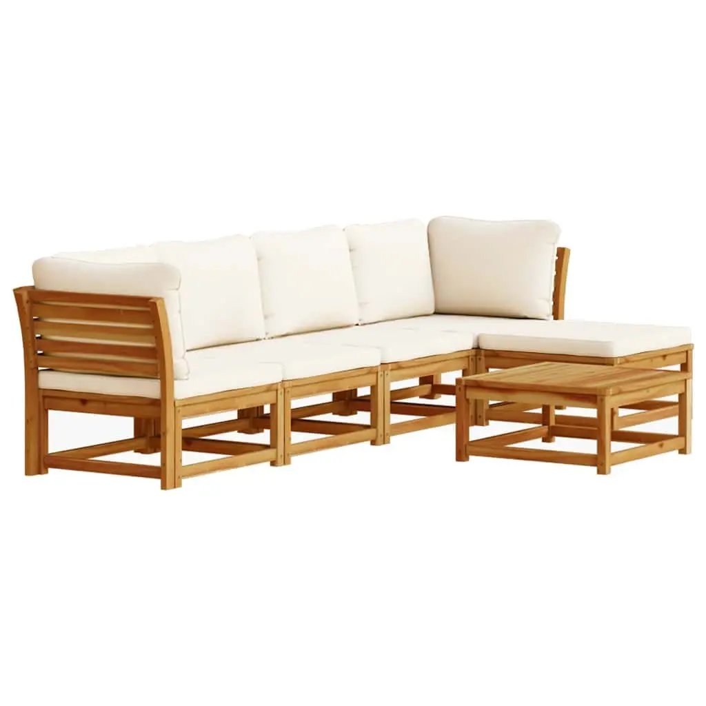6 Piece Garden Lounge Set for Patio Brown Acacia Wood with Cushions