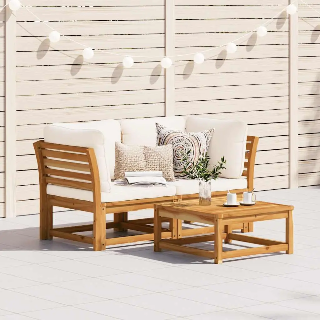 Outdoor Garden Sofa 2-Seater Solid Wood Patio Lounge with Cushions